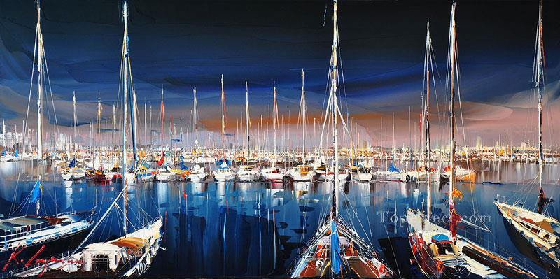 boats in wharf Kal Gajoum by knife Oil Paintings